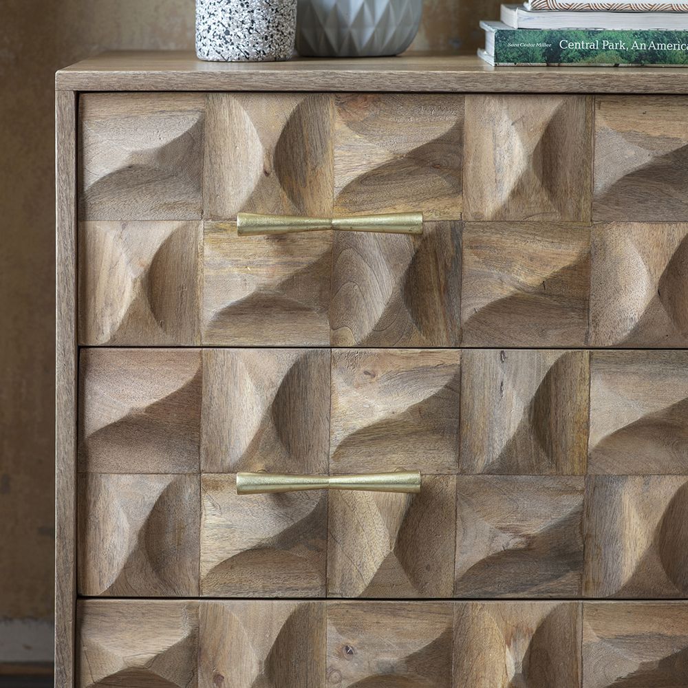 Chest of three drawers made of solid mango wood and carbon steel - INMARWAR