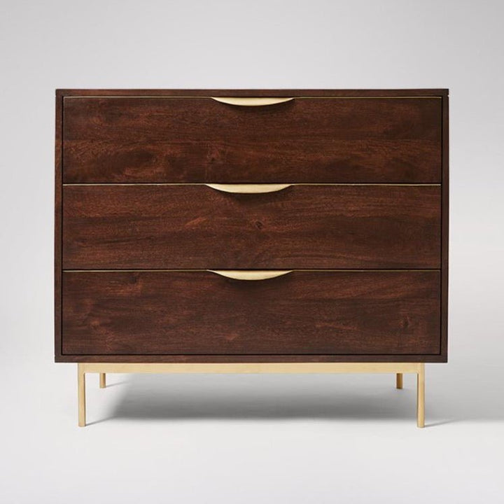 Chest of three drawers made of solid mango wood and carbon steel - INMARWAR