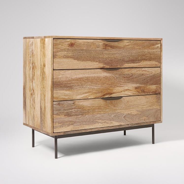 Chest of three drawers made of solid mango wood and carbon steel - INMARWAR