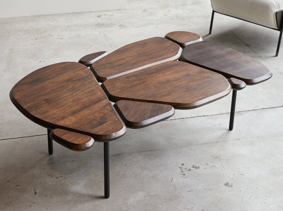 Coffee table made of solid mango wood and carbon steel - INMARWAR