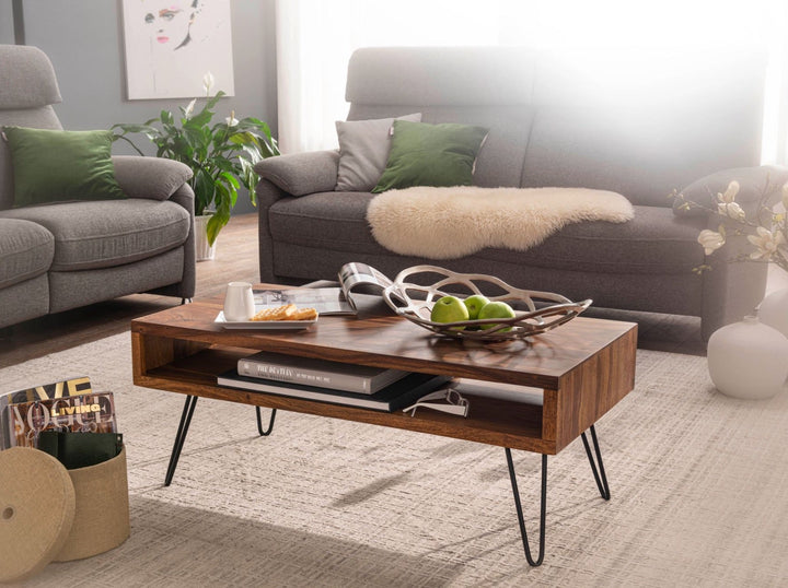 Coffee table made of solid sheesham wood and carbon steel - INMARWAR