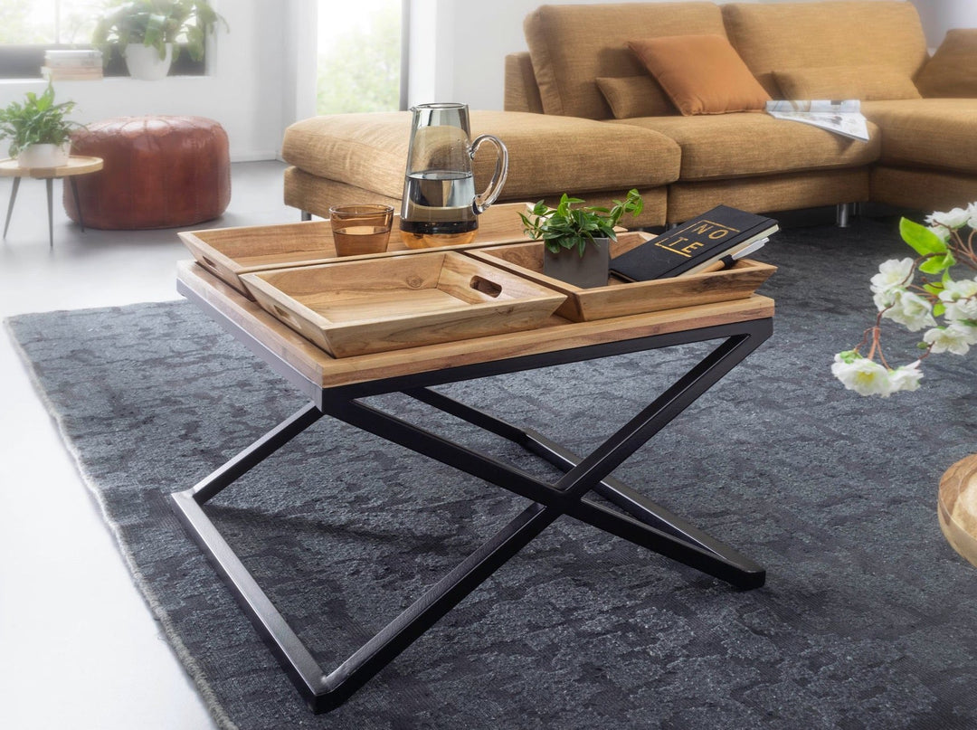 Coffee table made solid acacia wood and carbon steel - INMARWAR