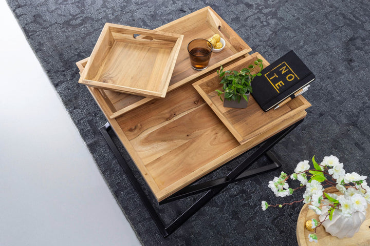 Coffee table made solid acacia wood and carbon steel - INMARWAR