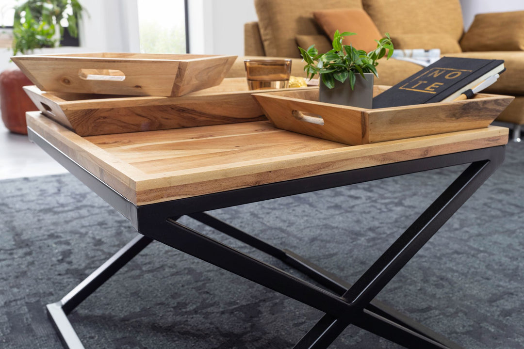 Coffee table made solid acacia wood and carbon steel - INMARWAR