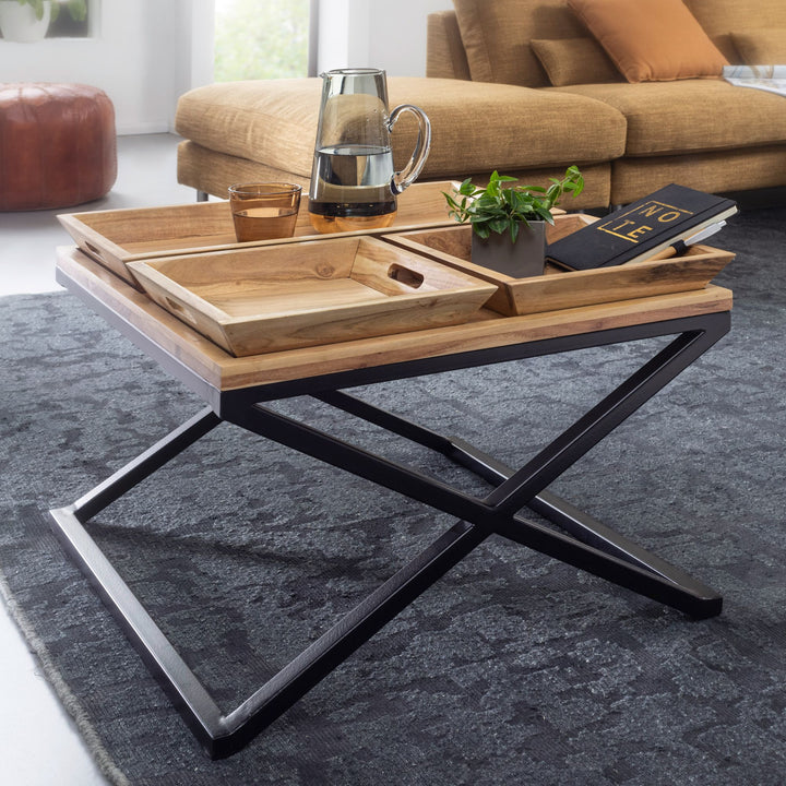 Coffee table made solid acacia wood and carbon steel - INMARWAR