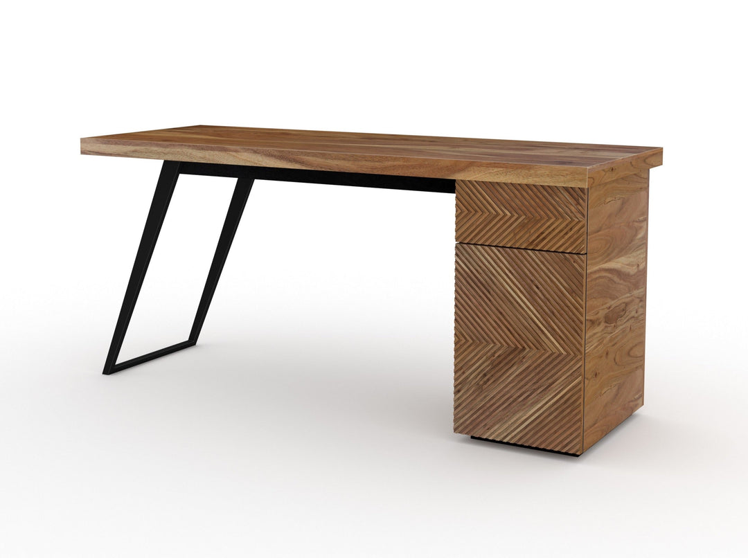 Desk with one door and one drawer made of solid acacia wood and carbon steel - INMARWAR