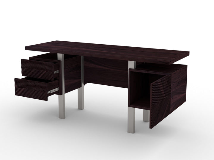 Desk with two drawers and one door made of solid acacia wood and carbon steel - INMARWAR
