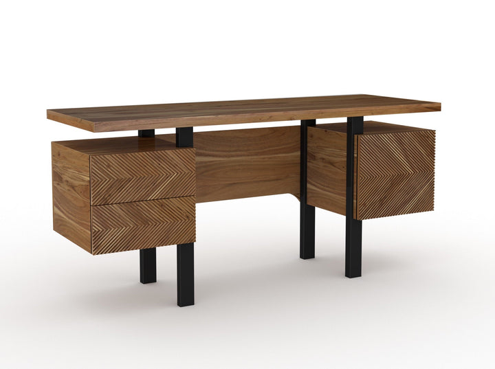 Desk with two drawers and one door made of solid acacia wood and carbon steel - INMARWAR