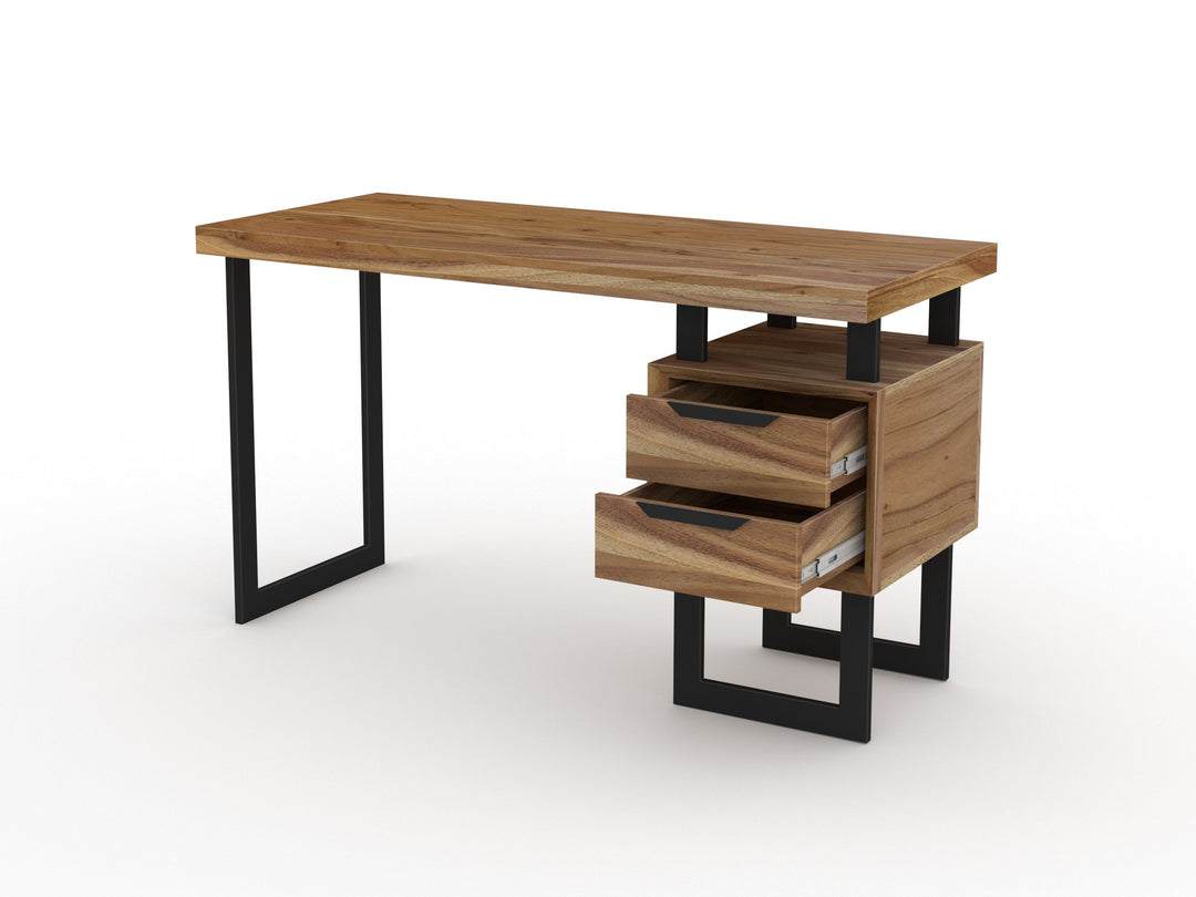 Desk with two drawers made of solid acacia wood and carbon steel - INMARWAR