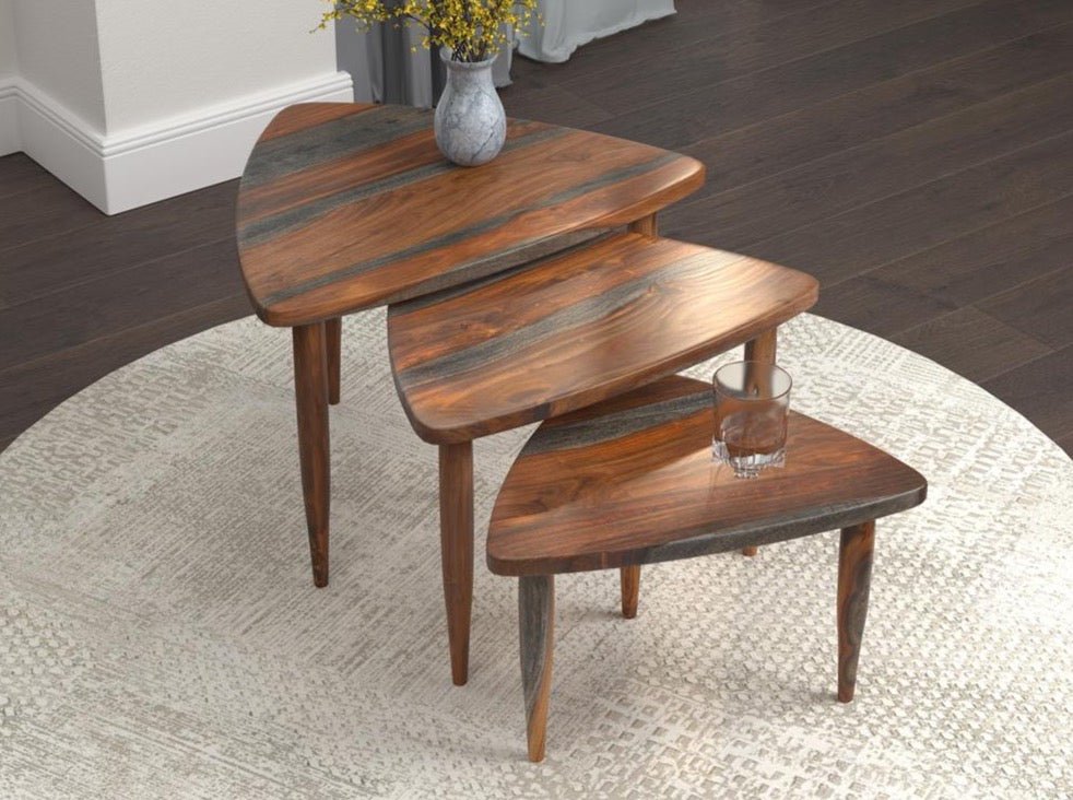 Set of three nesting tables made of solid sheesham wood - INMARWAR