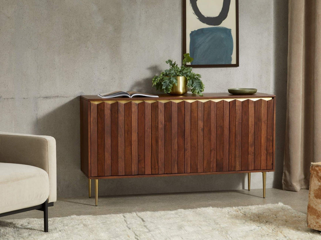 Sideboard with four doors made of solid mango wood and carbon steel - INMARWAR