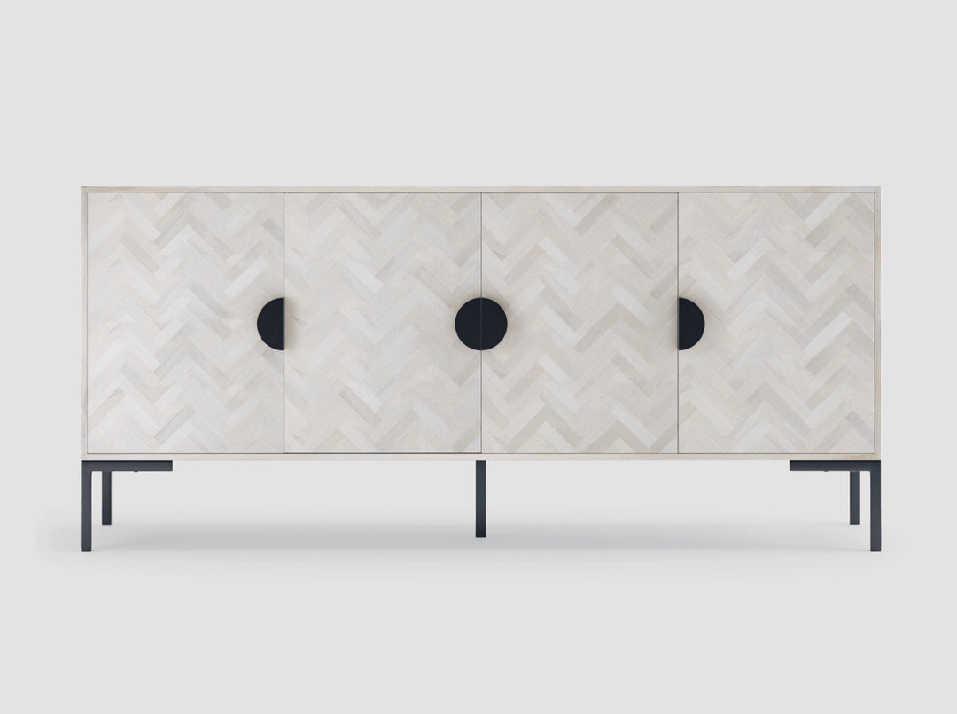 Sideboard with four doors made of solid mango wood and carbon steel - INMARWAR