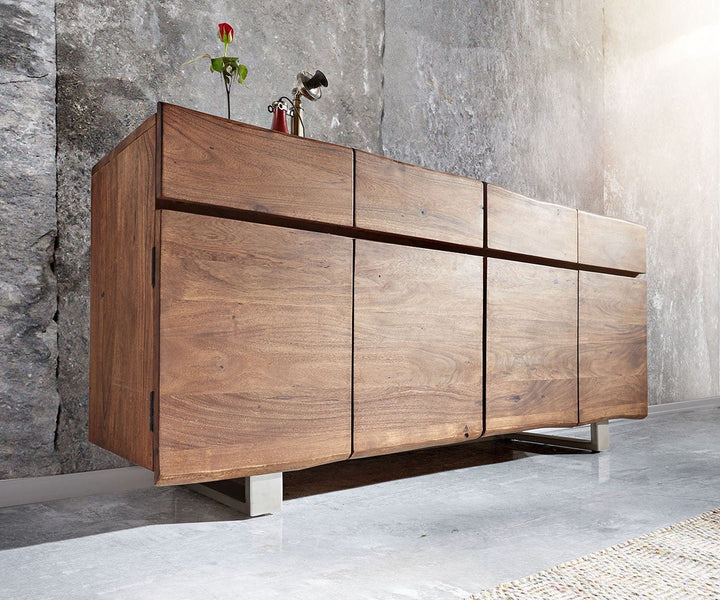 Sideboard with four drawers and four doors made of solid mango wood and carbon steel - INMARWAR