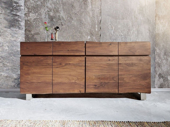 Sideboard with four drawers and four doors made of solid mango wood and carbon steel - INMARWAR