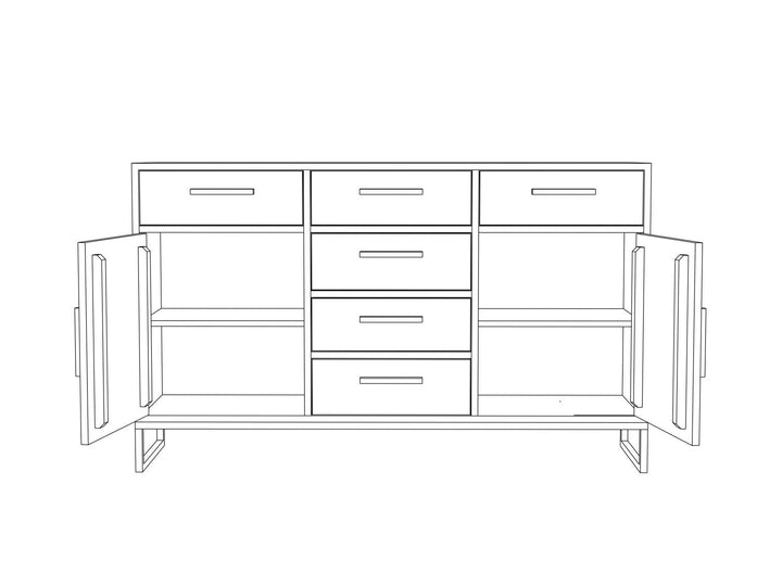 Sideboard with six drawers and two doors made of solid mango wood and carbon steel - INMARWAR