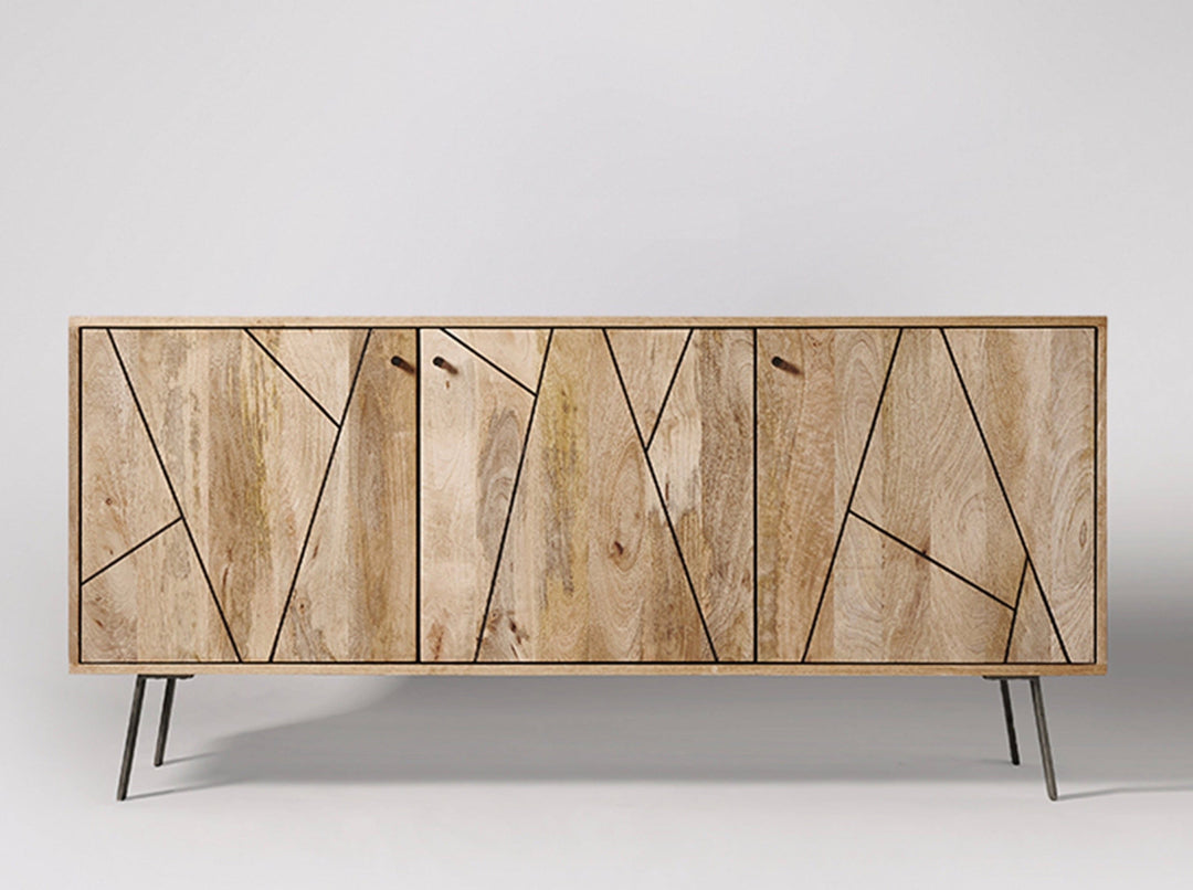 Sideboard with three doors made of solid mango wood and carbon steel - INMARWAR
