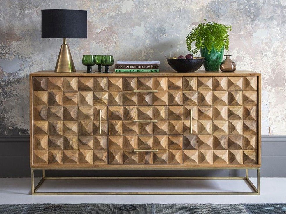 Sideboard with three drawers and two doors made of solid mango wood and carbon steel - INMARWAR