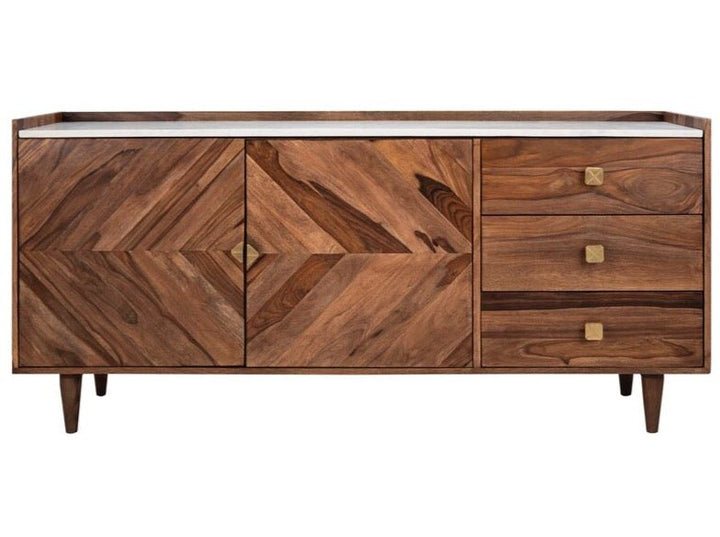 Sideboard with two doors and three drawers made of solid sheesham wood - INMARWAR