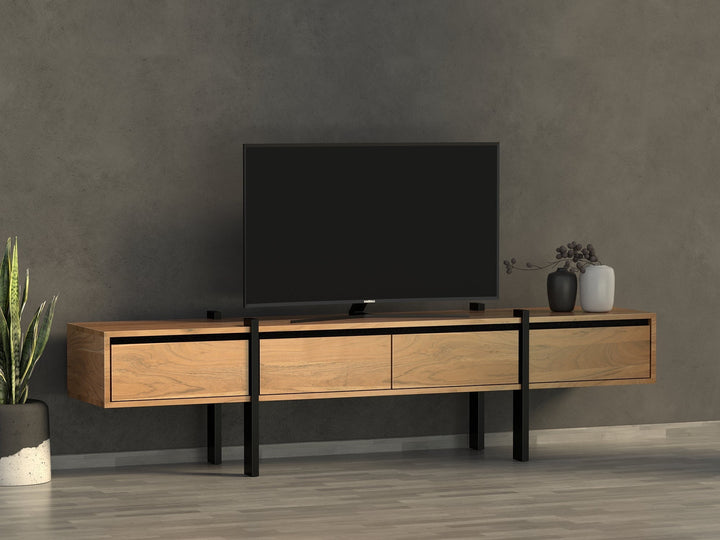 TV unit with four doors made of solid acacia wood and carbon steel - INMARWAR