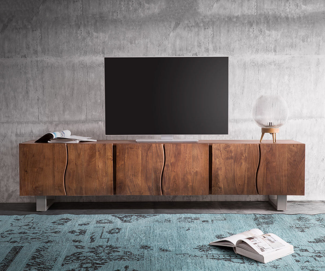 TV unit with six doors made of solid acacia wood and carbon steel - INMARWAR