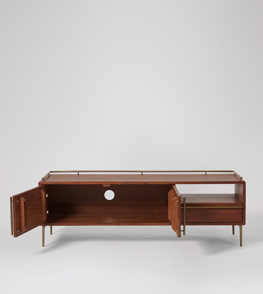 TV unit with two doors and one drawer made of solid mango wood and carbon steel - INMARWAR
