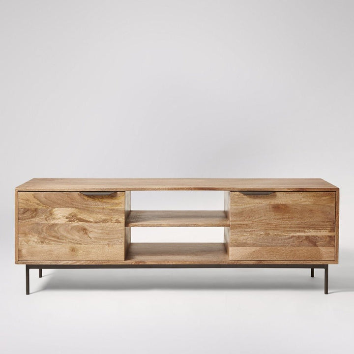 TV unit with two doors made of solid mango wood and carbon steel - INMARWAR
