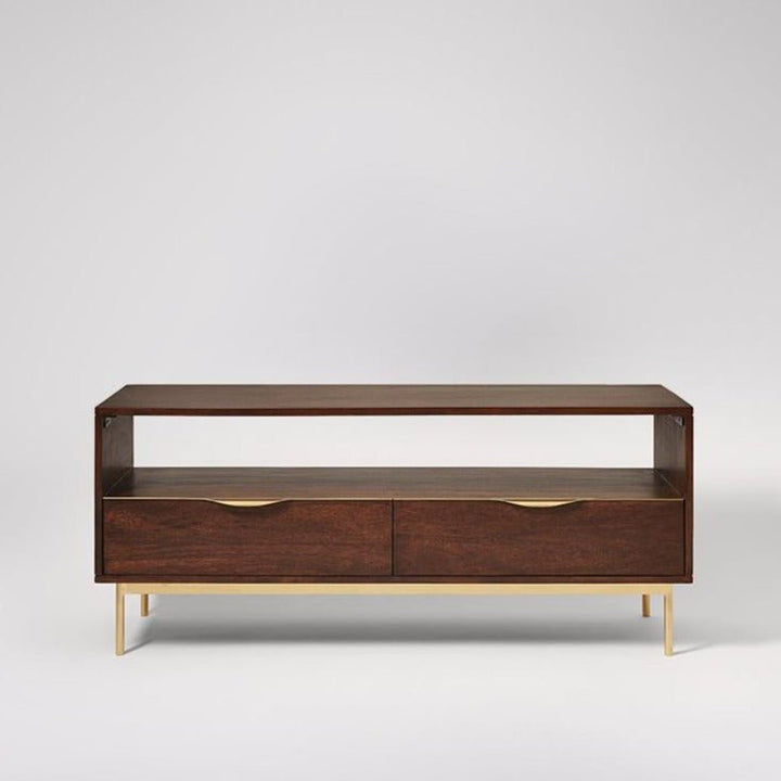 TV unit with two drawers made of solid mango wood and carbon steel - INMARWAR